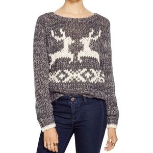 Free People Dancer and Prancer Reindeer chunky knit gray sweater XS